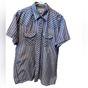 SHEPLERS , short sleeve button down , snaps , large , gray red